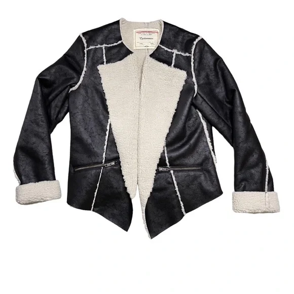 Anthropologie Cartonnier Black Vegan Leather Shearling Jacket - Picture 2 of 6